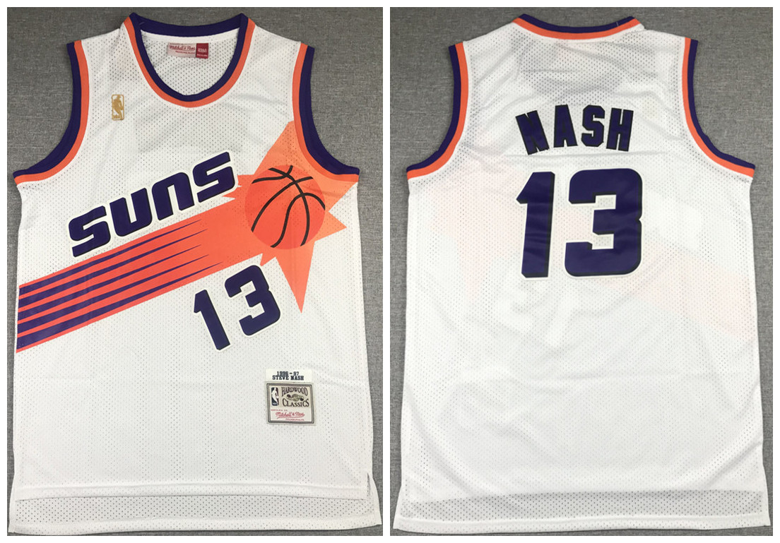 Men's Phoenix Suns #13 Steve Nash White NBA 1992-93 Throwback Stitched Jersey Men's Phoenix Suns #13 Steve Nash White NBA 1992-93 Throwback Stitched Jersey